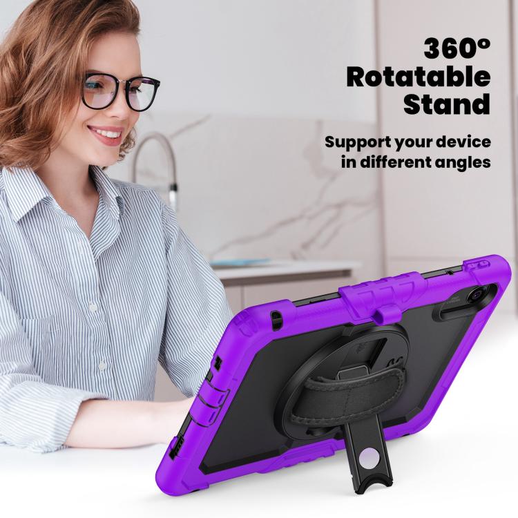 Funda híbrida de silicona para tableta Xiaomi Redmi Pad 2 con soporte giratorio y correa para el hombro (morado y negro)