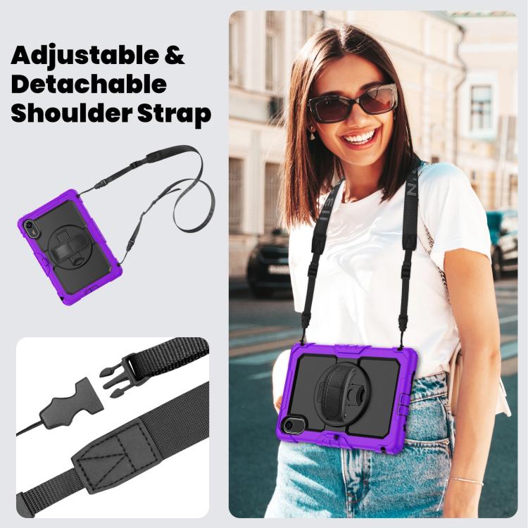 Funda híbrida de silicona para tableta Xiaomi Redmi Pad 2 con soporte giratorio y correa para el hombro (morado y negro)