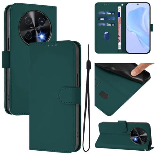 Funda de Piel Sintética con Cordón para Huawei Nova 12I 4G con Tacto de Piel (Verde Oscuro)