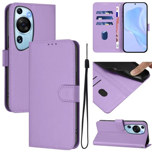 Funda de Piel Sintética con Diseño Artístico para Huawei P60 con Cordón (Morado Lavanda)
