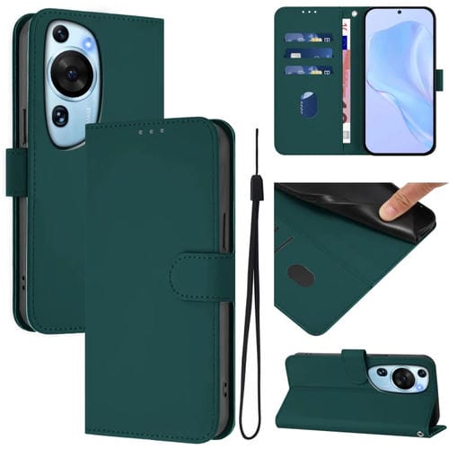 Funda de Piel Sintética con Diseño Artístico y Cordón para Huawei P60 (Verde Oscuro)