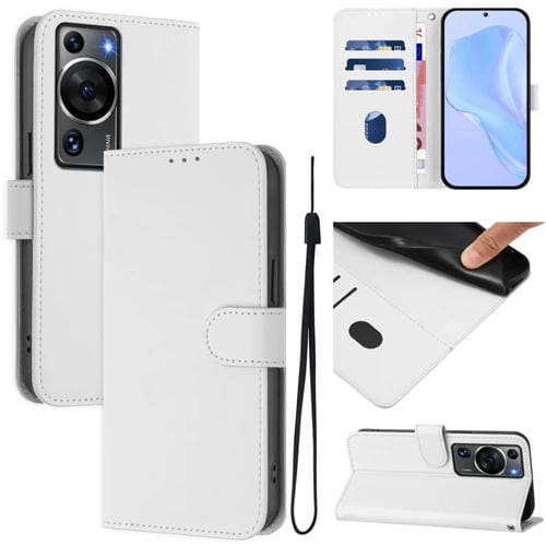 Funda de Piel Sintética con Cordón para Huawei P60/P60 Pro (Blanco)