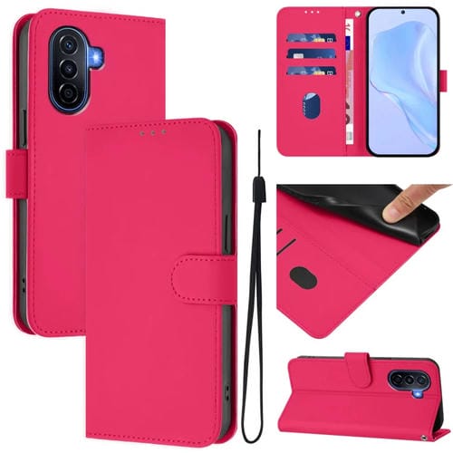 Funda Piel Sintética con Cordón para Huawei Enjoy 50 4G y Nova Y70 Plus (Rosa)