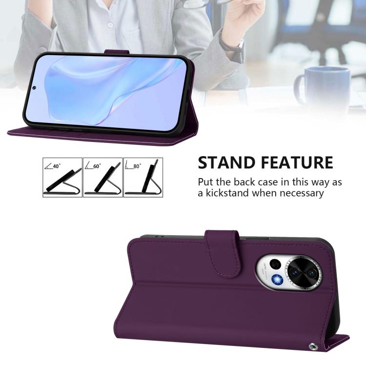 Funda de Piel con Cordón para Huawei Nova 13 y Nova 12 con Tacto de Piel (Violeta)