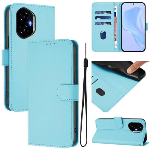 Funda de Cuero con Textura de Piel y Cordón para Honor 300 (Azul Cielo)