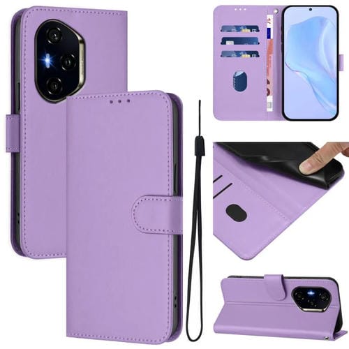 Funda de Cuero con Textura de Piel y Cordón para Honor 300 Pro/300 Ultra (Morado Lavanda)