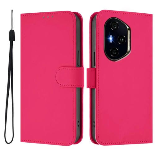 Funda de Cuero con Textura de Piel y Cordón para Honor 300 Pro y 300 Ultra (Rojo Rosa)