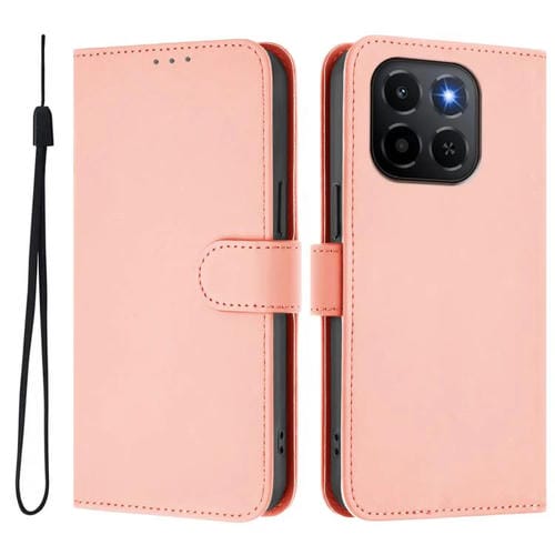 Funda de cuero con textura de piel y cordón para Honor X6C 4G (rosa)