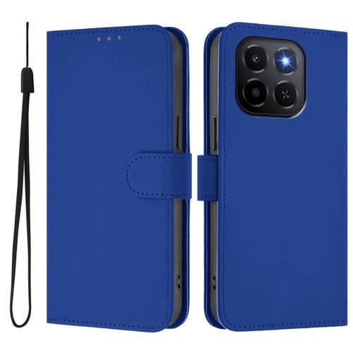 Funda de cuero con textura de piel y cordón para Honor X6C 4G (azul oscuro)