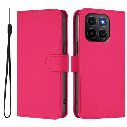 Funda de cuero con textura de piel y cordón para Honor X6C 4G (rosa y rojo)
