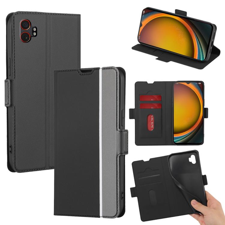 Funda de cuero con textura de sarga y botones laterales para Samsung Galaxy Xcover 7 Pro 5G (negra)