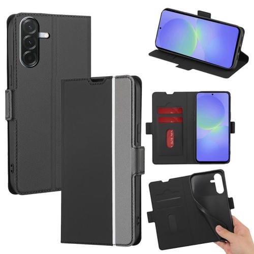 Funda de cuero con textura de sarga y botones laterales para Samsung Galaxy A36 5G (negra)