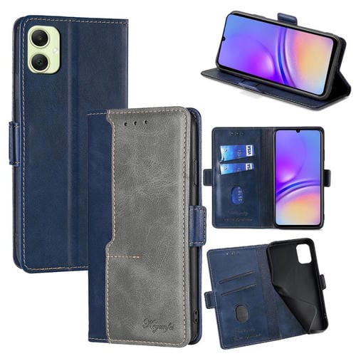 Funda de cuero con hebilla lateral en color de contraste para Samsung Galaxy A05 4G (azul y gris)