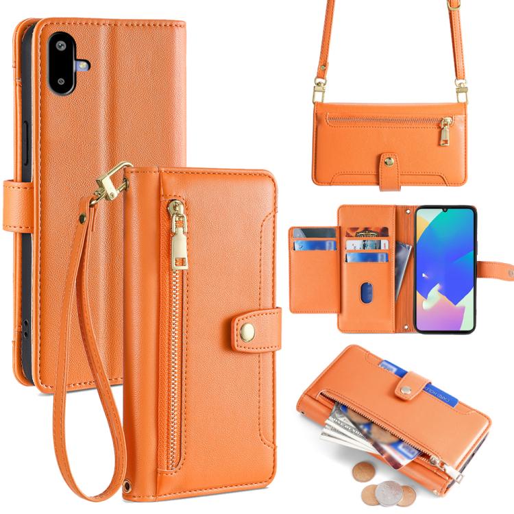Funda de cuero tipo cartera con cremallera y textura de oveja para Samsung Galaxy F06 5G (naranja)