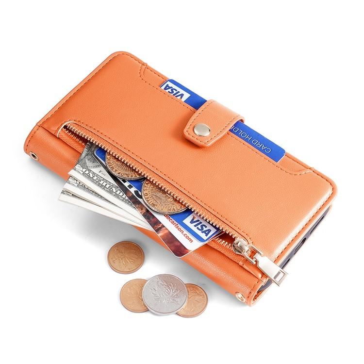 Funda de cuero tipo cartera con cremallera y textura de oveja para Samsung Galaxy F06 5G (naranja)