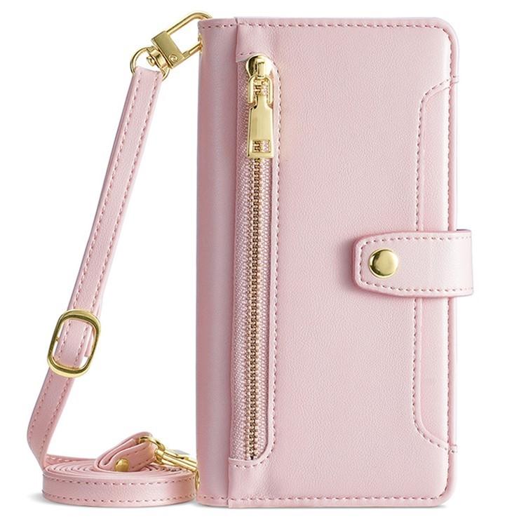 Funda de cuero tipo cartera con cremallera y textura de oveja para Samsung Galaxy F06 5G (rosa)