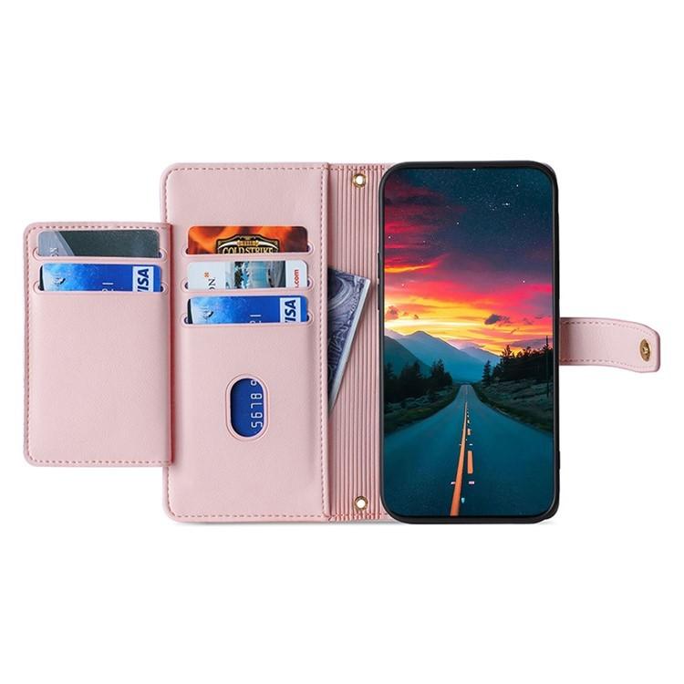Funda de cuero tipo cartera con cremallera y textura de oveja para Samsung Galaxy F06 5G (rosa)