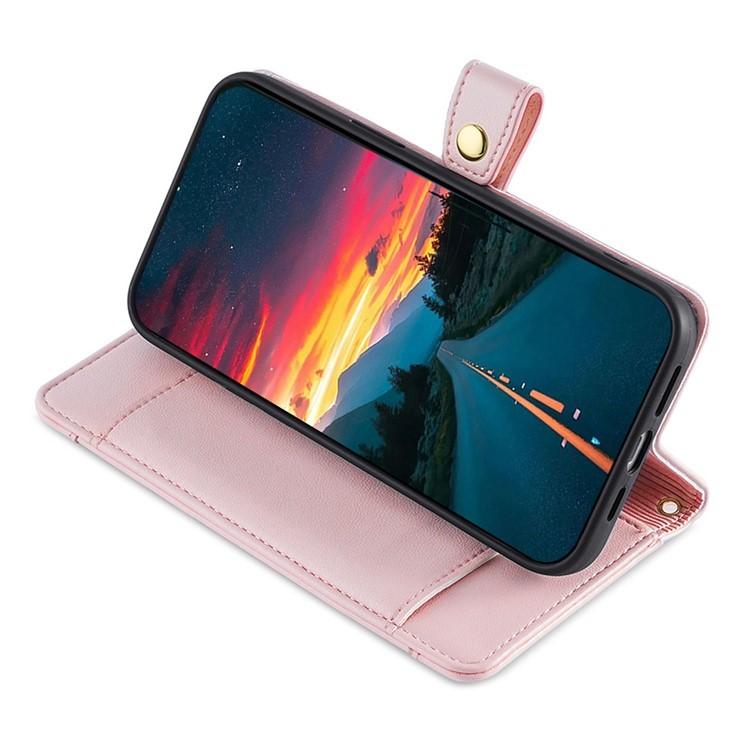 Funda de cuero tipo cartera con cremallera y textura de oveja para Samsung Galaxy F06 5G (rosa)