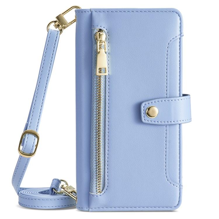 Funda de cuero tipo cartera con cremallera y textura de oveja para Samsung Galaxy Xcover 7 Pro 5G (azul)