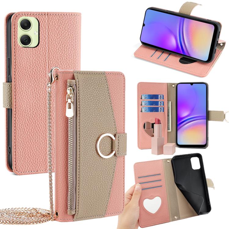 Funda de piel con textura de lichi para Samsung Galaxy A05 4G (rosa)