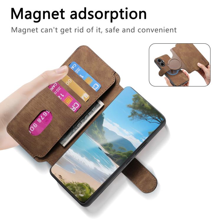 Funda Neo MagSafe RFID antirrobo de cuero retro para Redmi Turbo 4 Pro / Poco F7 (marrón)
