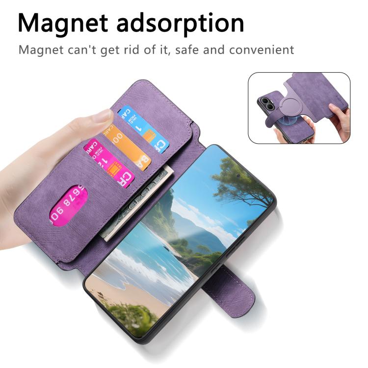Funda Neo MagSafe RFID antirrobo de cuero retro para Redmi Turbo 4 Pro / Poco F7 (morada)