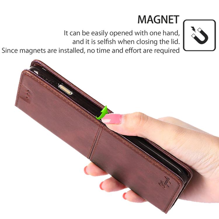 Funda magnética de cuero con textura de vaca para Samsung Galaxy F06 5G (marrón oscuro)