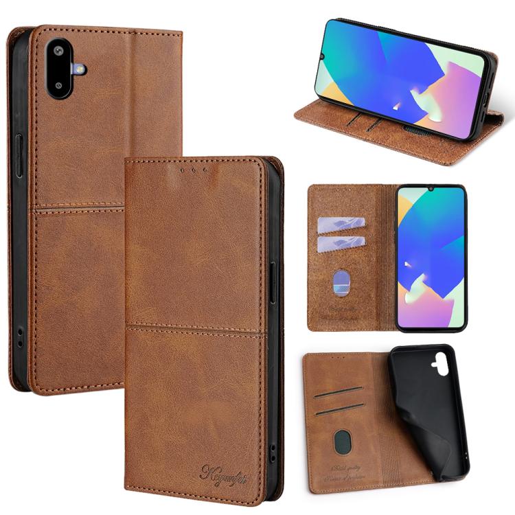 Funda magnética de cuero con textura de vaca para Samsung Galaxy F06 5G (marrón claro)