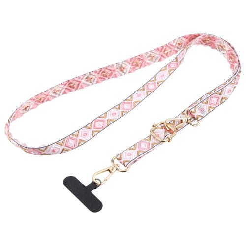 Cordón cruzado para teléfono móvil estilo étnico retro antipérdida para cuello (Rosa)
