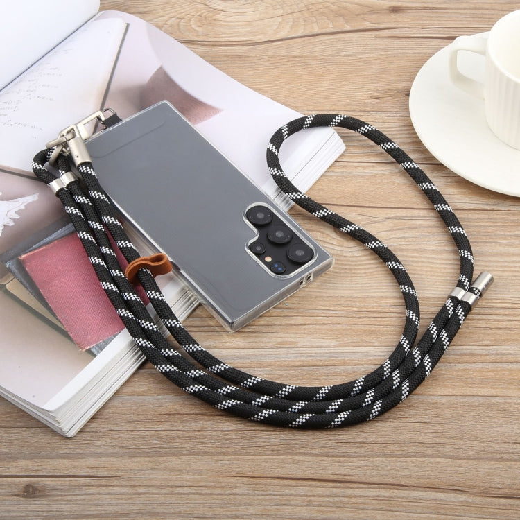 Cordón para cuello ajustable antipérdida con hebilla plateada 8mm para teléfono móvil (Sarga blanca y negra)