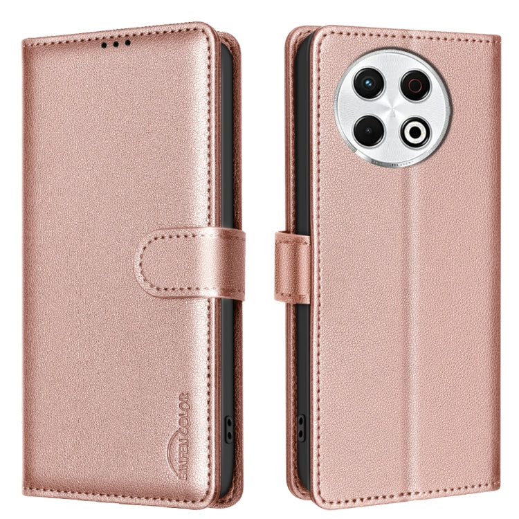 Funda de Cuero Antirrobo con Textura de Lichi RFID para Tecno Spark 30 Pro 4G (Dorada)