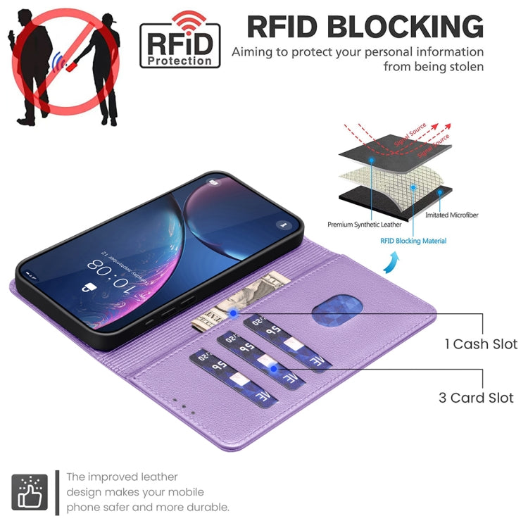 Funda de Cuero Antirrobo RFID con Textura Litchi para Tecno Spark 30 Pro 4G (Morado)