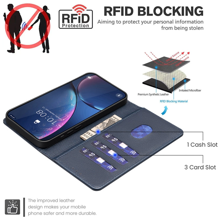 Funda Cuero Antirrobo Tecno Spark 30 Pro 4G Textura Lichi Rfid (Azul)