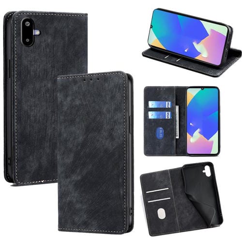 Funda de cuero magnética con cepillo antirrobo RFID para Samsung Galaxy F06 5G (negra)