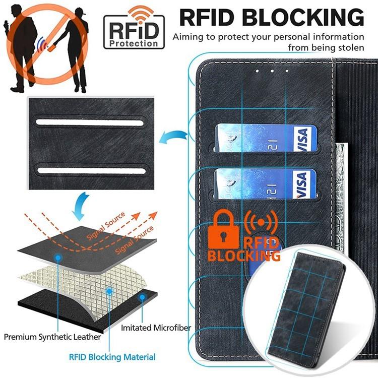 Funda de cuero magnética con cepillo y antirrobo RFID para Samsung Galaxy Xcover 7 Pro 5G (negra)