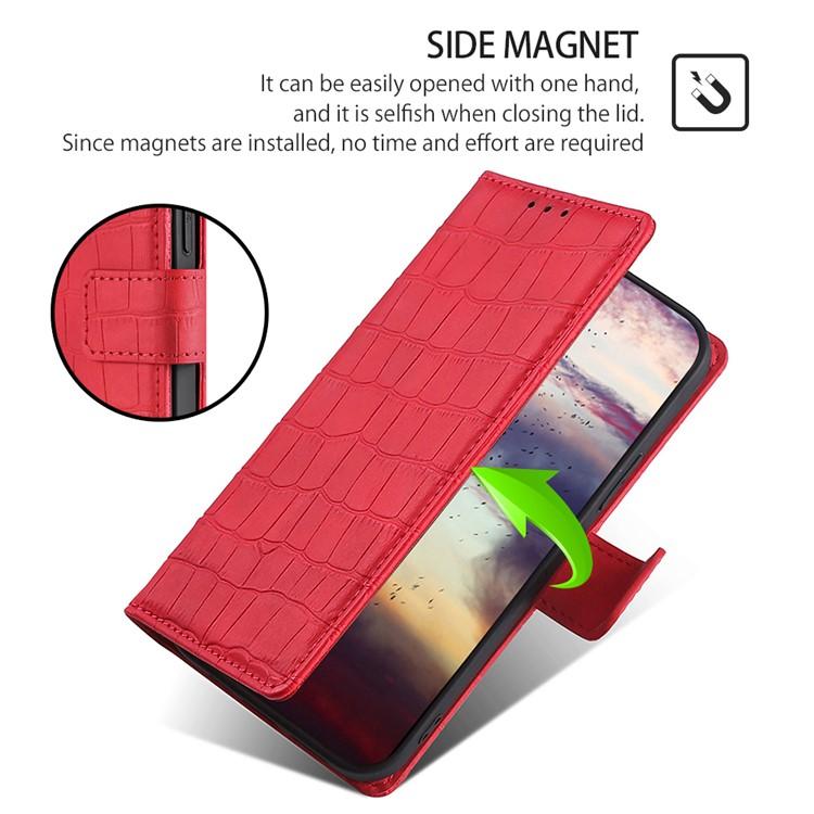 Funda de piel con cierre magnético y diseño de cocodrilo para Samsung Galaxy F06 5G (roja)