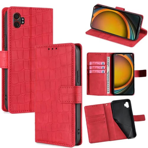 Funda de piel con cierre magnético y diseño de cocodrilo para Samsung Galaxy Xcover 7 Pro 5G (roja)