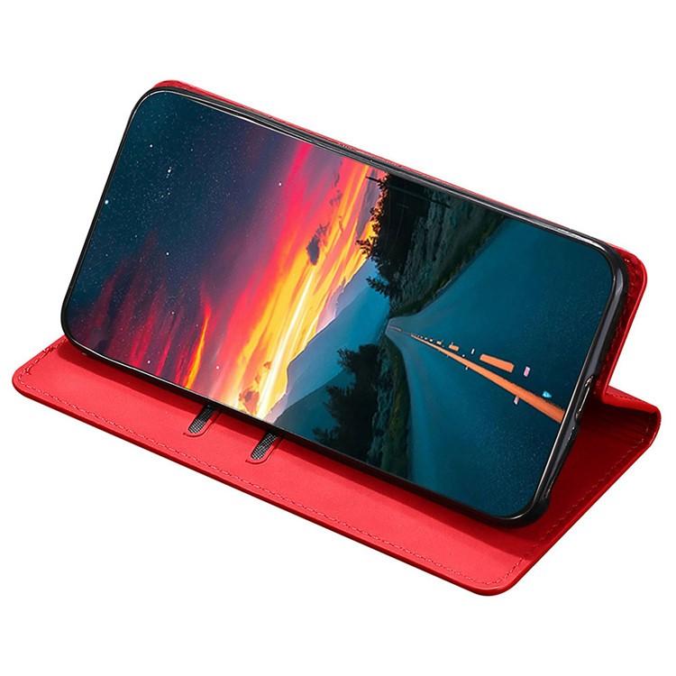 Funda de cuero magnética con textura de piel para Samsung Galaxy F06 5G (roja)