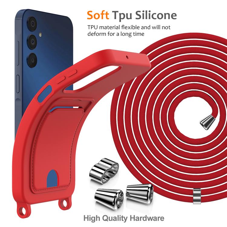 Funda de silicona líquida de color sólido con cordón para Samsung Galaxy A54 5G (rojo)