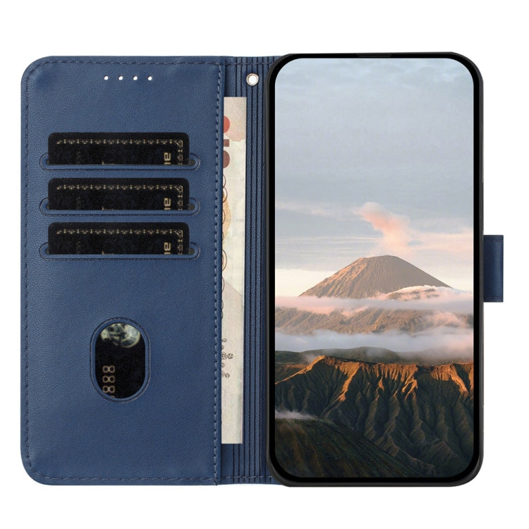 Funda Cuero iPhone 16E Cierre Hebilla Diseño Triángulos (Azul Real)