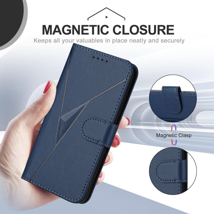 Funda Cuero iPhone 16E Cierre Hebilla Diseño Triángulos (Azul Real)