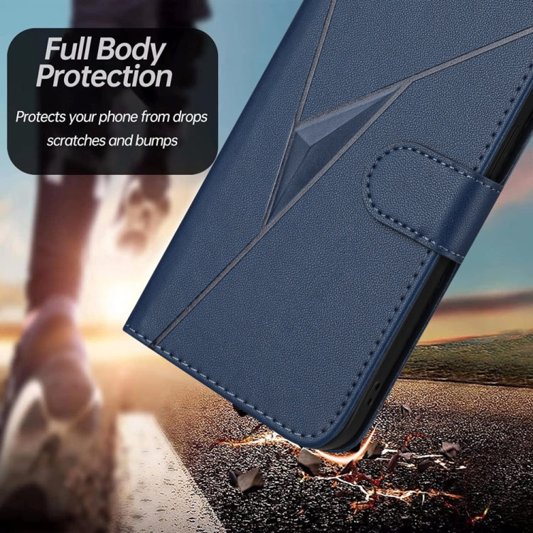 Funda Cuero iPhone 16E Cierre Hebilla Diseño Triángulos (Azul Real)