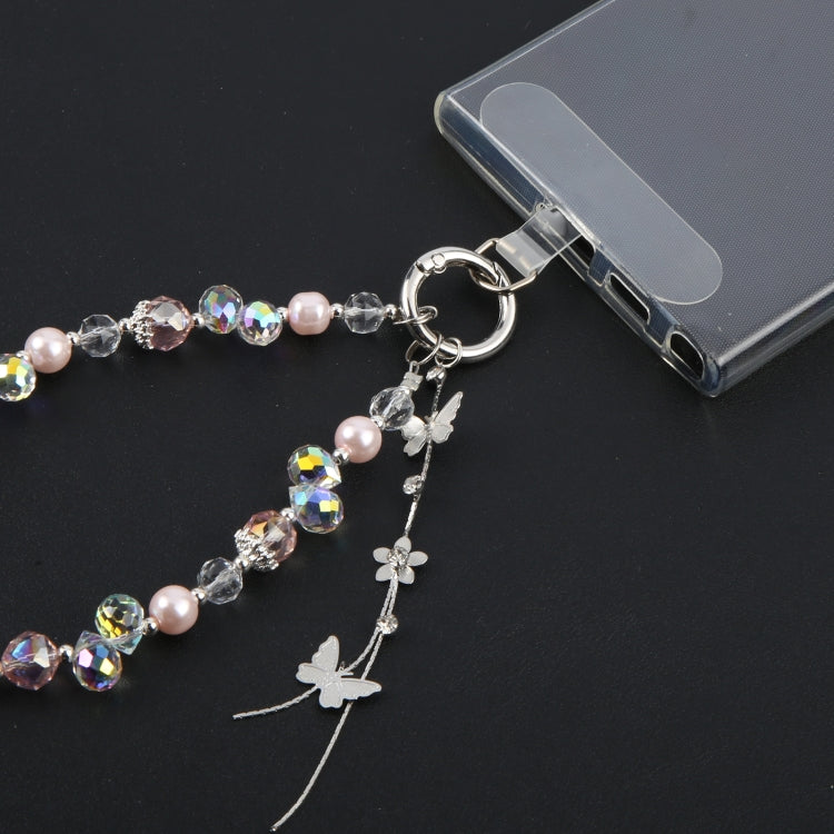 Pulsera de Aleación con Cuentas de Mariposa y Cordón Corto Antipérdida para Teléfono (Rosa)