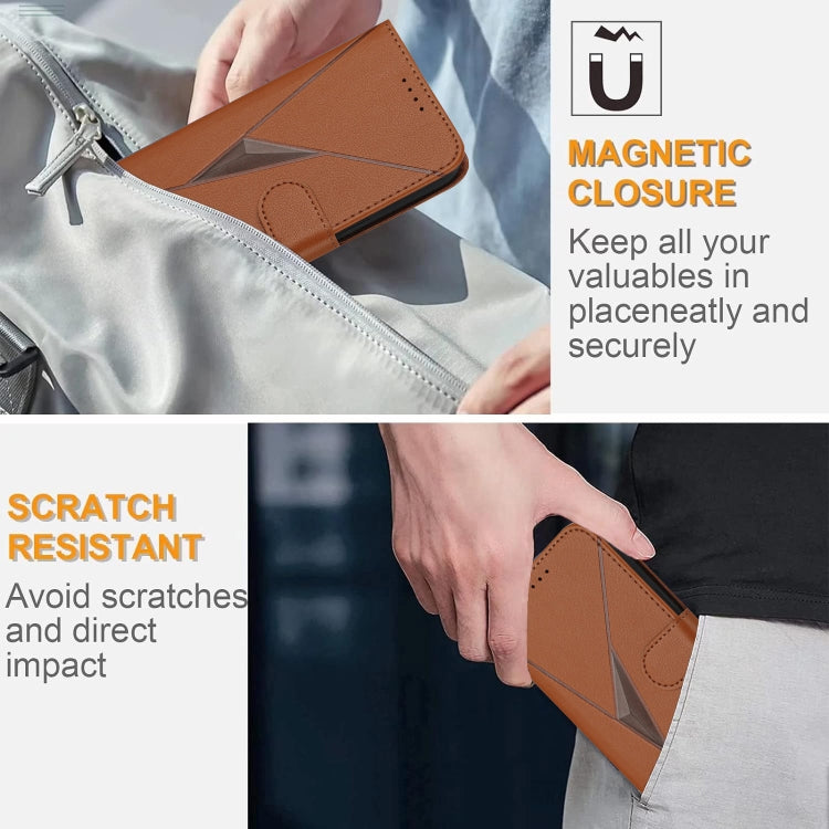 Funda de Cuero para OnePlus 12 con Cierre de Hebilla y Diseño Triangular (Marrón)