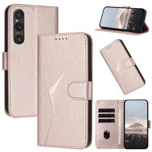 Funda de Cuero para Sony Xperia 1 V con Cierre de Hebilla y Diseño Triangular (Oro Rosa)