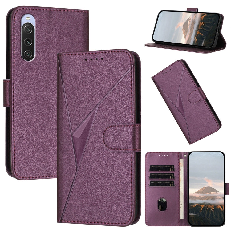Estuche de Cuero con Hebilla y Triángulos para Sony Xperia 10 V (Morado Oscuro)
