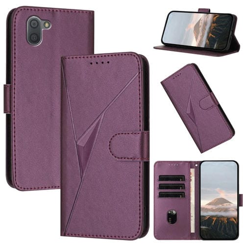 Funda de Cuero para Sharp Aquos R3 con Cierre de Hebilla y Diseño Triangular (Morado Oscuro)