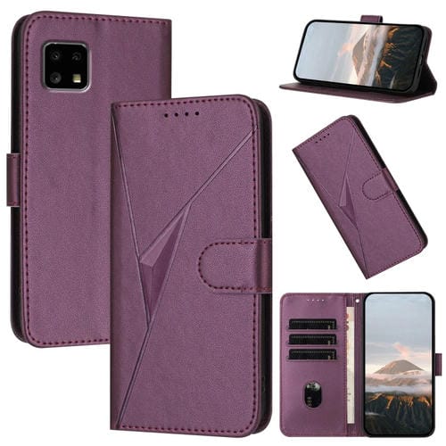 Funda de Cuero para Sharp Aquos Sense4 con Cierre de Hebilla y Diseño Triangular (Morado Oscuro)