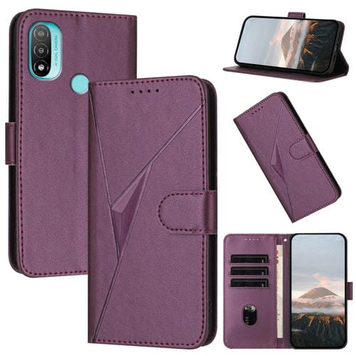 Funda de Cuero con Cierre de Hebilla y Diseño Triangular para Motorola Moto E20 (Morado Oscuro)