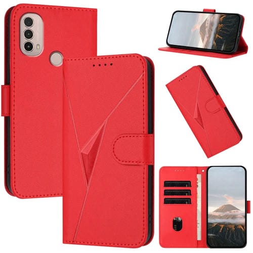 Funda de Cuero para Motorola Moto E40 con Cierre de Hebilla y Diseño Triangular (Rojo)